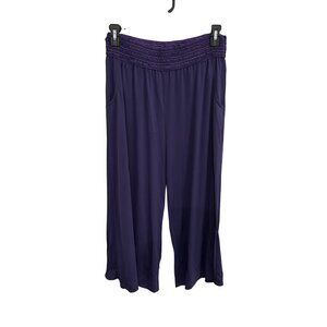 One World Pull On Wide Leg Pants Purple Sz XL Smocked Elastic Waist Boho Relaxed